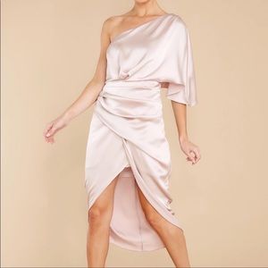 Light pink silk one shoulder dress